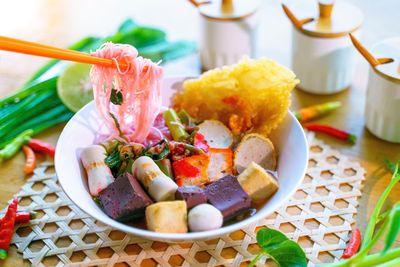 Close-up of food in plate on table