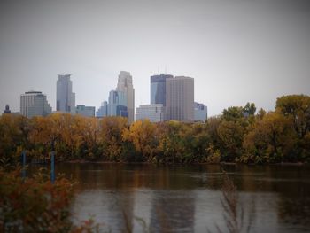 Trees and cityscape against sky