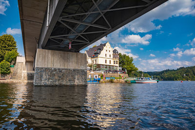 Bridge over river against sky