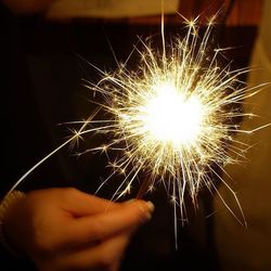 Close-up of hand holding sparkler