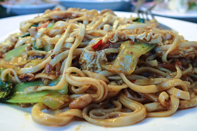 Close-up of noodles in plate