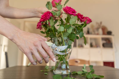 Midsection of woman holding flowers
