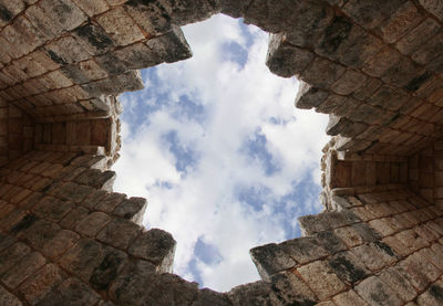 Low angle view of buildings against cloudy sky