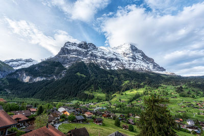 Eiger mountain viewed from grindelwald during sunrise hours. grindelwald, switzerlan