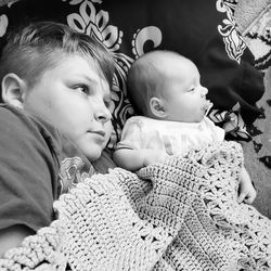 High angle view of cute baby boy outdoors