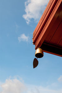 Low angle view of security camera against sky