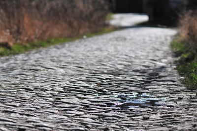 Surface level of road along footpath