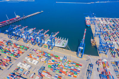 High angle view of buildings in city