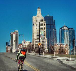 City street against clear blue sky