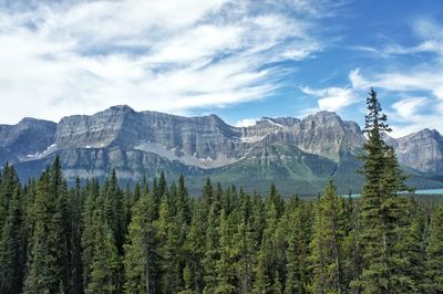 Scenic view of mountains against cloudy sky