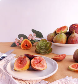 High angle view of figs on white background