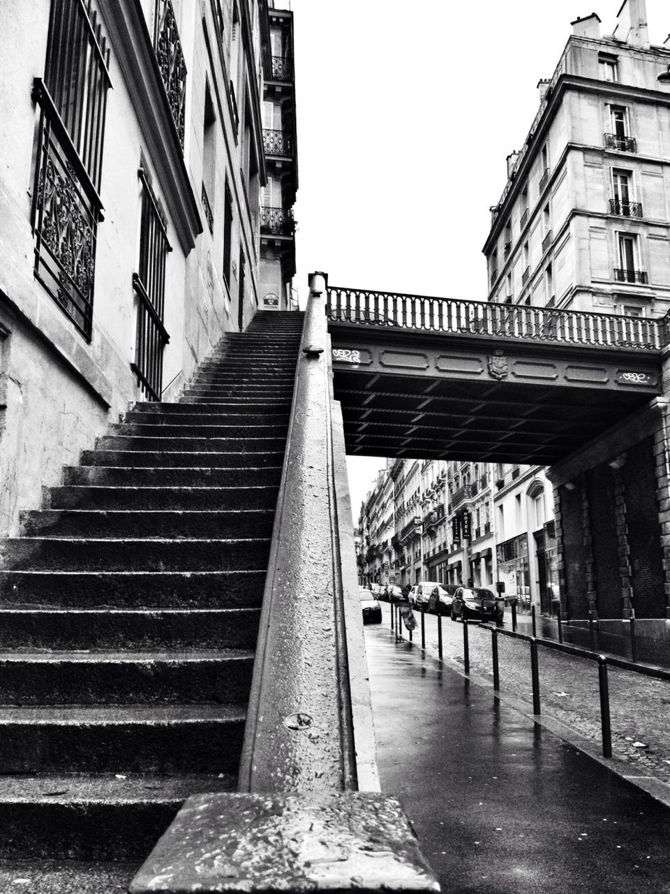 architecture, built structure, building exterior, steps, the way forward, building, steps and staircases, diminishing perspective, low angle view, staircase, railing, city, clear sky, residential building, residential structure, day, incidental people, vanishing point, outdoors, sky