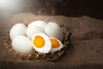 High angle view of breakfast on table