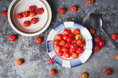 High angle view of fruits in plate