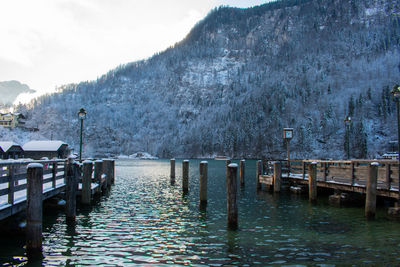 Pier over lake against sky