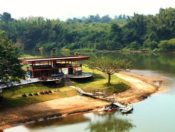 Scenic view of lake against trees