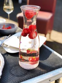 Close-up of drink served on table