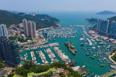 High angle view of city buildings