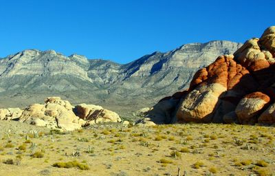 Scenic view of mountains against clear sky