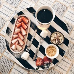 High angle view of breakfast on table
