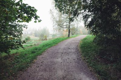 Road amidst trees on field against sky