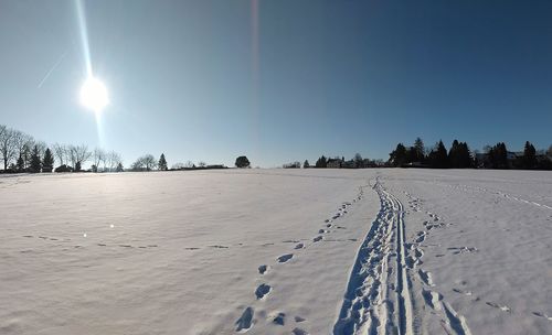 Panoramic view of beach against clear sky during winter