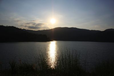 Scenic view of lake against sky during sunset