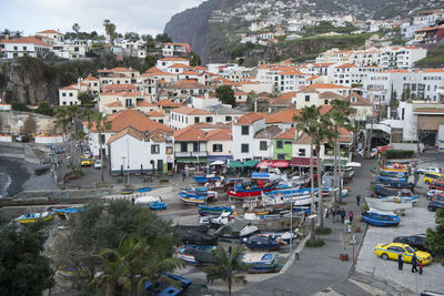 High angle view of buildings in city