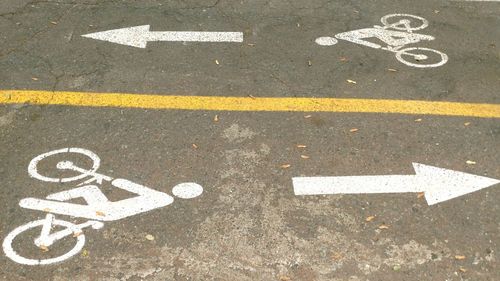 High angle view of marking on road