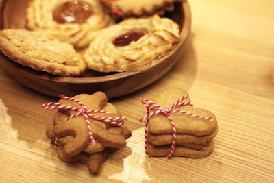 Christmas gingerbread cookies and cookies in a plate, baking