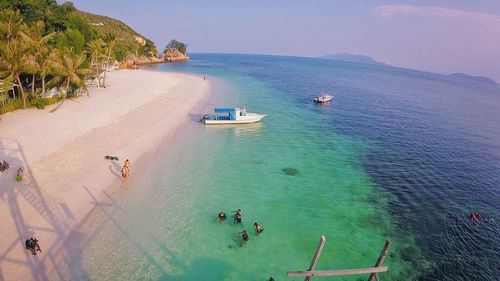 High angle view of people on beach