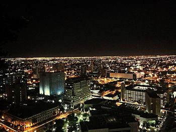 High angle shot of illuminated cityscape at night