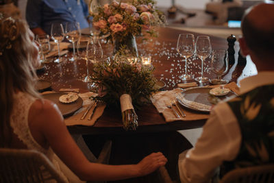 Bride and groom at their wedding reception 