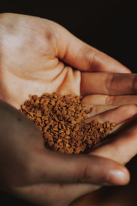 Close-up of hand holding seeds