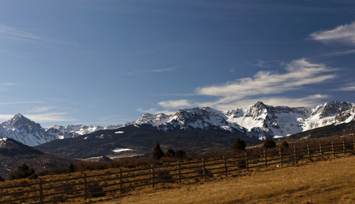 Scenic view of snowcapped mountains against sky