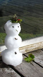 High angle view of snow on table