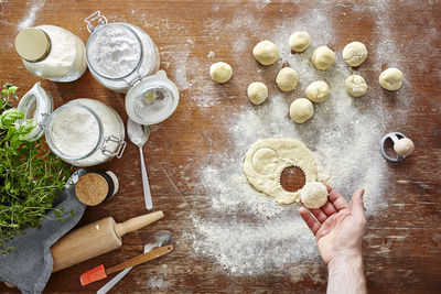 High angle view of cookies on table