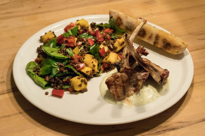 High angle view of meal served in plate