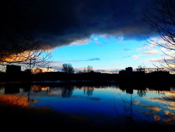 Reflection of trees in calm lake