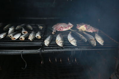 Close-up of fish on barbecue grill