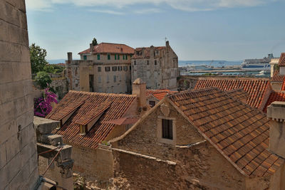 High angle view of buildings in city