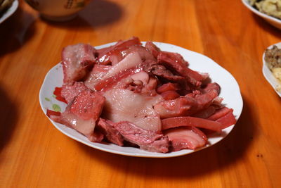 High angle view of meal served on table