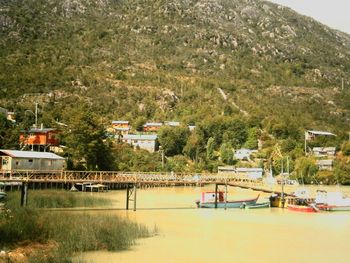 Scenic view of river and mountains