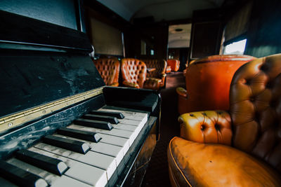 Close-up of piano keys in orient express