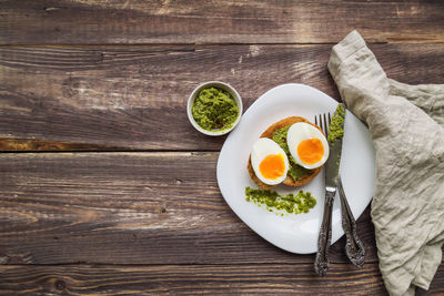 High angle view of breakfast on table