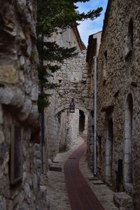 Cobblestone street amidst buildings