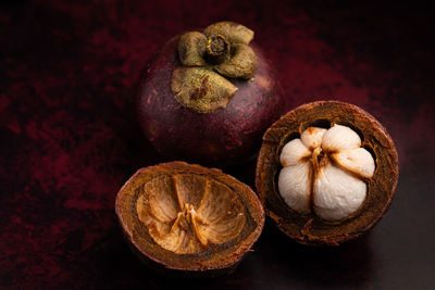 High angle view of fruits on table