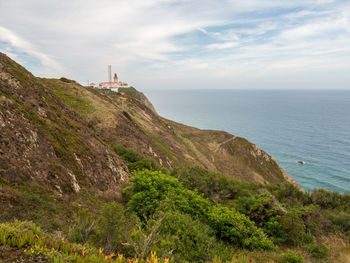 Scenic view of sea and buildings against sky