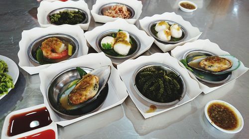 High angle view of food on table