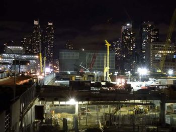 Illuminated cityscape at night